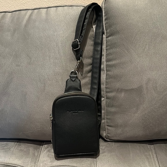 Black Vegan Leather Sling Bag - Picture 1 of 7